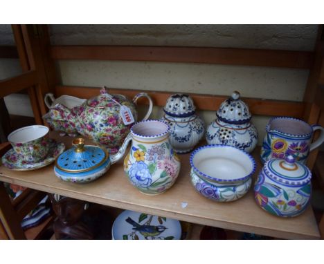 A mixed group of ceramics,&nbsp;to include a Royal Winton 'Summertime Chintz' part teaset; an unusual pair of Continental pie