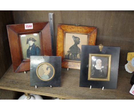 A group of 19th century portrait miniatures,&nbsp;to include a Naval Officer in tricorn hat, 10.5 x 8cm; and a gilt highlight