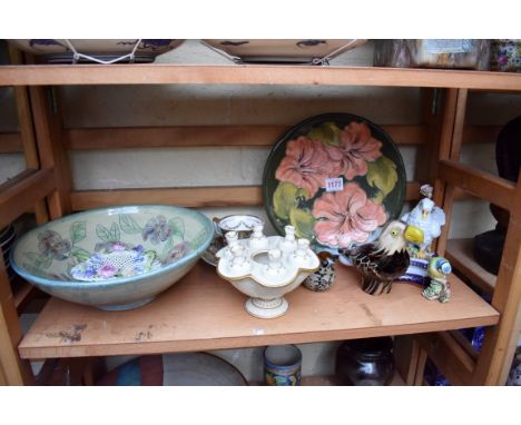 A mixed lot of ceramics, to include an unusual Victorian Royal Worcester bulb vase; and a Moorcroft plate, 26cm diameter.&nbs