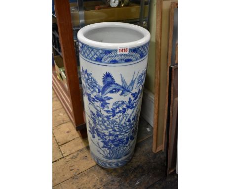 A Chinese blue and white stick stand,&nbsp;60.5cm high, (a.f.). 