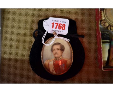 European School, 19th century,&nbsp;portrait miniature of an army officer wearing a scarlet tunic, probably on ivory, 4.4 x 5