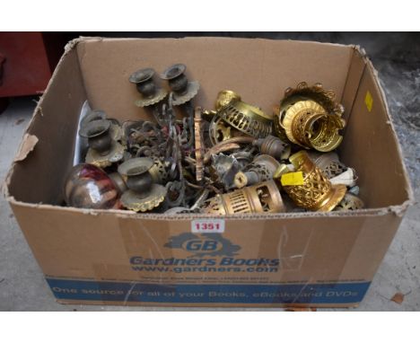 A collection of brass lamp and light fittings.&nbsp; 