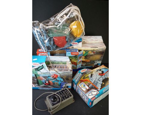 Large Collection of Mattel and Fisher Price Thomas the Tank Engine Toys including four boxed Fisher Price Track Master Sets -