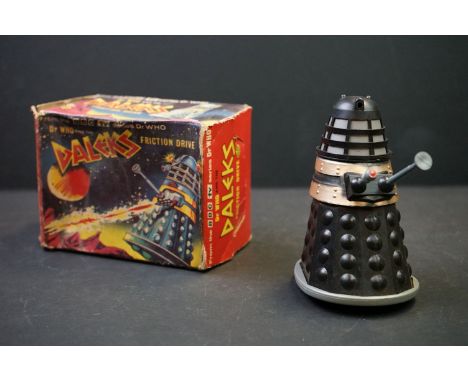 Boxed Marx Dr Who Daleks Friction Drive model in black, missing one accessory otherwise gd with fair box 