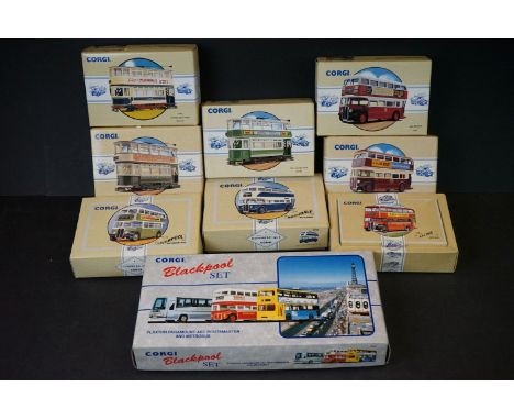 Nine boxed Corgi diecast models to include Blackpool Set, 7 x Commercials from Corgi and 1 x Public Transport from Corgi,ex 