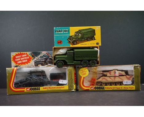 Boxed Corgi Major 1118 International 6X6 Army Truck diecast model (vg) plus 2 x boxed Corgi diecast models to include 904 PzK