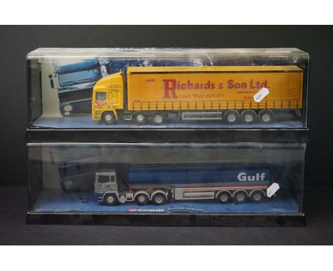 Two cased Corgi Modern Truck diecast models to include 75204 ERF Curtainside Jack Richards &amp; Sons Ltd and 75101 ERF Tanke