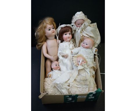 Three Small Early 20th century German Bisque Headed Dolls - Armand Marseille no. 390, 28cms high and Heubach Koppesdorf no 25