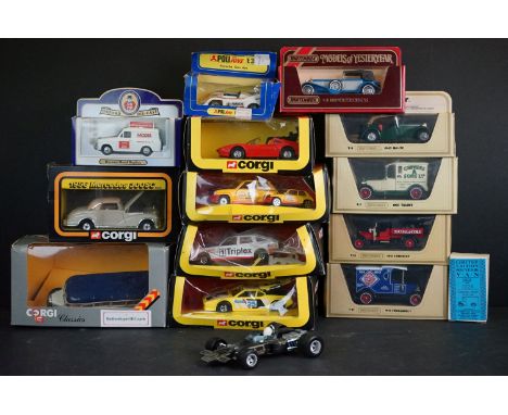 13 Boxed diecast models to include 5 x Corgi (308, 340, 1352, 806 &amp;298), Matchbox, and Oxford plus a Mebetoys 6677 Lotus 