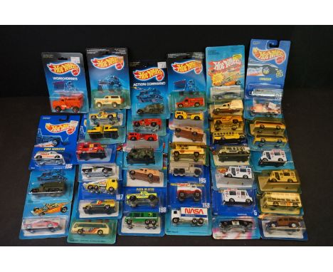 Collection of 44 carded Mattel Hot Wheels diecast models from the 1980s, a few cards showing wear but overall vg 