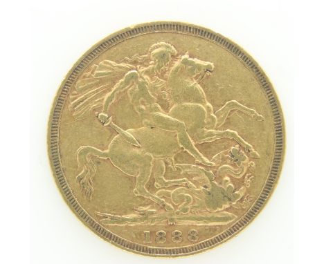 1888 gold full sovereign of Queen Victoria. UK P&amp;P Group 0 (£6+VAT for the first lot and £1+VAT for subsequent lots) 