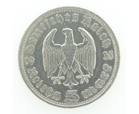 1935 silver 5 Reischsmark of Germany - Berlin mint, gVF. UK P&amp;P Group 0 (£6+VAT for the first lot and £1+VAT for subseque