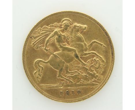 1912 gold half sovereign of George V. UK P&amp;P Group 0 (£6+VAT for the first lot and £1+VAT for subsequent lots) 