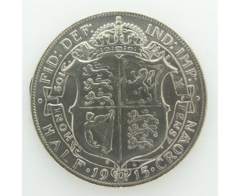 1915 silver half crown of King George V, VF grade. UK P&amp;P Group 0 (£6+VAT for the first lot and £1+VAT for subsequent lot