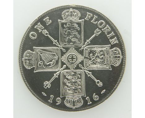 1916 silver florin of King George V, VF grade. UK P&amp;P Group 0 (£6+VAT for the first lot and £1+VAT for subsequent lots) 