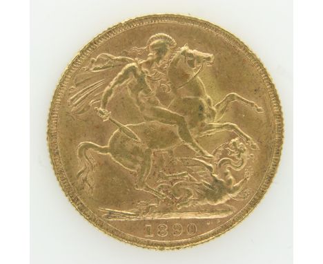 1890 gold full sovereign of Queen Victoria. UK P&amp;P Group 0 (£6+VAT for the first lot and £1+VAT for subsequent lots) 