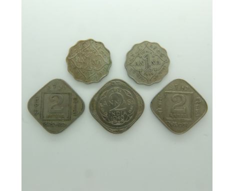 Circulated colonial India coins. UK P&amp;P Group 0 (£6+VAT for the first lot and £1+VAT for subsequent lots) 