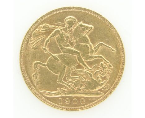 1908 full gold sovereign of Edward VII. UK P&amp;P Group 0 (£6+VAT for the first lot and £1+VAT for subsequent lots) 
