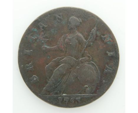 1753 Halfpenny of George II - nVF grade. UK P&amp;P Group 0 (£6+VAT for the first lot and £1+VAT for subsequent lots) 