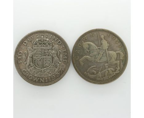 1935 silver crown of George V and 1937 crown of George VI (2). UK P&amp;P Group 0 (£6+VAT for the first lot and £1+VAT for su