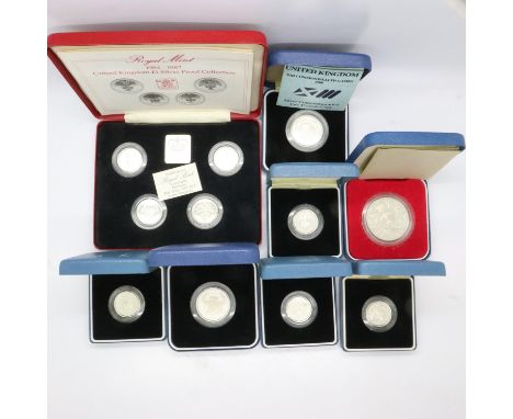 Seven Royal Mint silver proof boxed issues including 1984-1987 silver set edition. UK P&amp;P Group 1 (£16+VAT for the first 