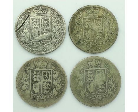 Four Victorian silver half crowns - circulated grades. UK P&amp;P Group 0 (£6+VAT for the first lot and £1+VAT for subsequent