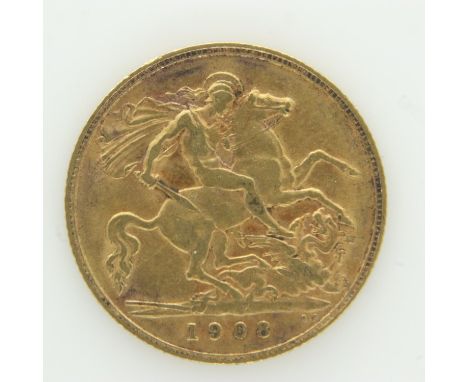 1908 gold half sovereign of Edward VII. UK P&amp;P Group 0 (£6+VAT for the first lot and £1+VAT for subsequent lots) 
