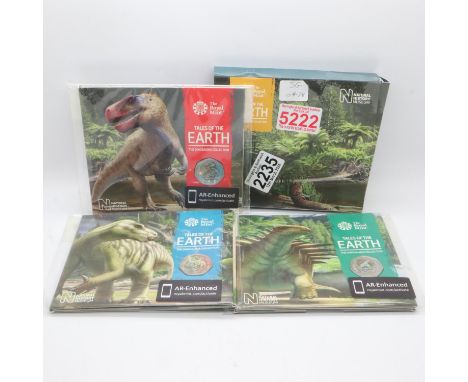 Box of three Royal Mint dinosaur 50p coins, colourised. UK P&amp;P Group 1 (£16+VAT for the first lot and £2+VAT for subseque