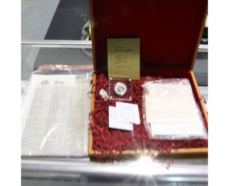 Beatrix Potter presentation box with papers and a further cased 50p coin. UK P&amp;P Group 1 (£16+VAT for the first lot and £