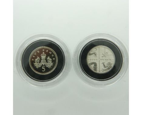 2000 and 2009 Silver Proof 5 Pence coins. UK P&amp;P Group 0 (£6+VAT for the first lot and £1+VAT for subsequent lots) 