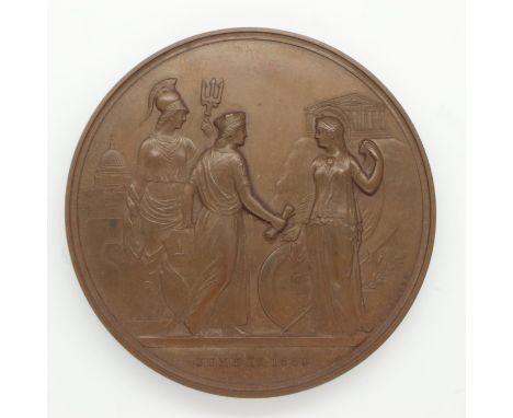 George I visit to the City of London table commemorative, copper medal, 1880, by G G Adams, struck for the Corporation of the