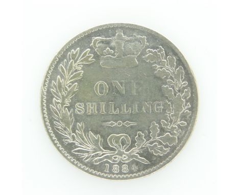 1884 silver shilling of Queen Victoria - aVF grade. UK P&amp;P Group 0 (£6+VAT for the first lot and £1+VAT for subsequent lo
