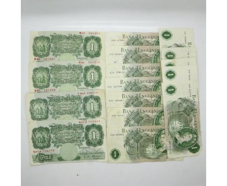 Twelve £1 notes L K O'Brien and four other cashier notes, circulated. UK P&amp;P Group 1 (£16+VAT for the first lot and £2+VA