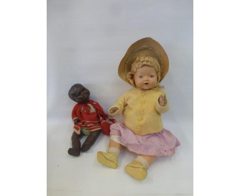 A Heinrich Handwerck bisque headed doll with sleeping eyes, open mouth and jointed composite body. With one other doll.