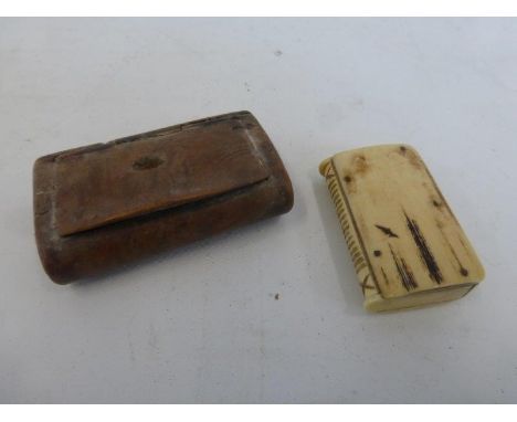 A 19th Century snuff box and a bone vesta case.
