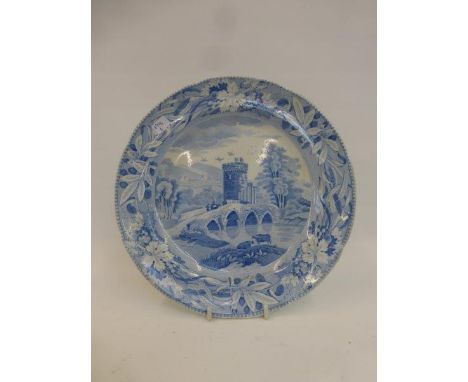 A Spode "Bridge of Lucano, Italy" blue and white plate, circa 1819-1840.