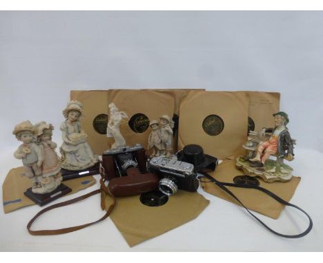 Two cased cameras, Yashica-Minister D, ZEISS Ikon, an assortment of 78s including four Capital Nat King Cole and five assorte