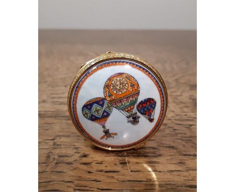 Royal Worcester bone china 'Flights of Fancy' circular trinket box, 5cm diameter x 3cm high