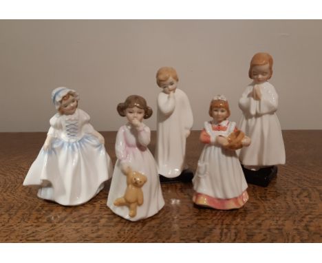 Five Royal Doulton bone china miniature figures - Daddy's Girl HN3435 11cm high (first year of issue 1993), Mother's Helper H