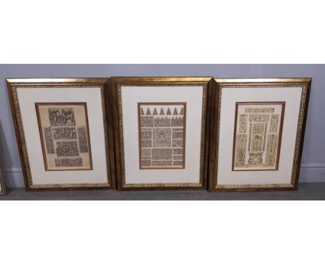 Set of six 19th Century lithographs - Architectural studies, each 32cm x 20cm, later gilt moulded frames and glazed