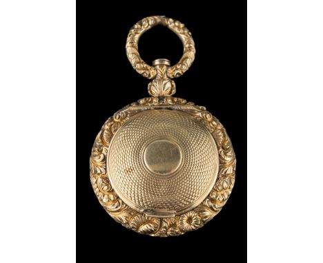 An early 19th century  gold and 'filled gold' circular vinaigrette: with central engine-turned hinged covers front and back w