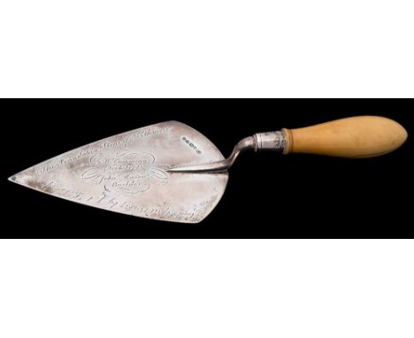 OF LOCAL INTERESTA Victorian silver presentation trowel, maker Thomas Byne Exeter, 1856: with inscribed blade "... Foundation