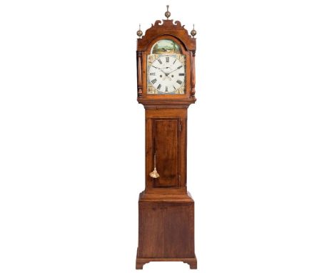 A mid-19th century mahogany longcase clock: the eight-day duration movement striking the hours on a bell, the twelve-inch pai