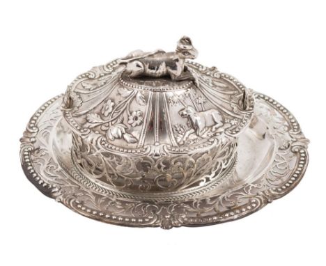 A George III silver butter dish, cover and associated stand, maker Robert Hennell I, London, 1780: crested and initialled, of