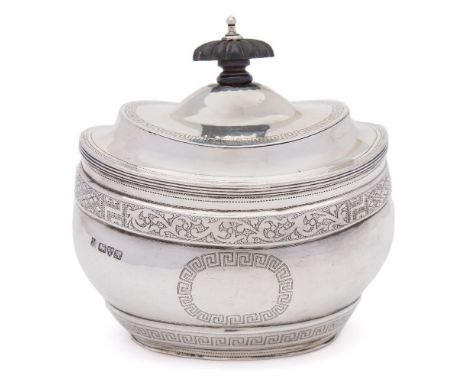 An Edward VII silver oval tea caddy, maker George Nathan &amp; Ridley Hayes, Chester, 1901: of oval outline, with shallow dom