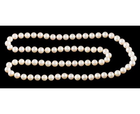 A cultured pearl single rope necklace: composed of seventy-eight cultured pearls, each approximately 8mm diameter, 70cm long,