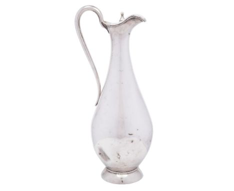 A Victorian silver wine ewer, maker Thomas Smiley, London, 1874: the hinged lid with knopped finial, the body of baluster out