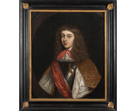 Circle of William Wissing [1656-1687]:-Portrait of a Nobleman wearing full length wig, lace collar and cloak, inscribed 'Anno