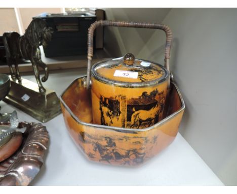 A vintage ceramic Old Coaching Days biscuit barrel and bowl