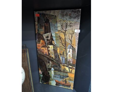 A vintage print of board of abstract street scene